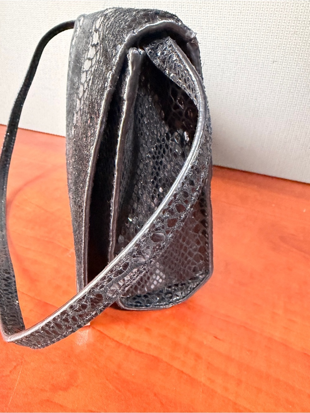Michael Kors Black Embossed Snakeskin Clutch with Metallic Trim - Picture 6 of 11